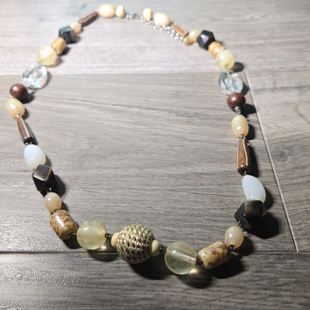 Beaded Necklace Brown Multi Color Accents